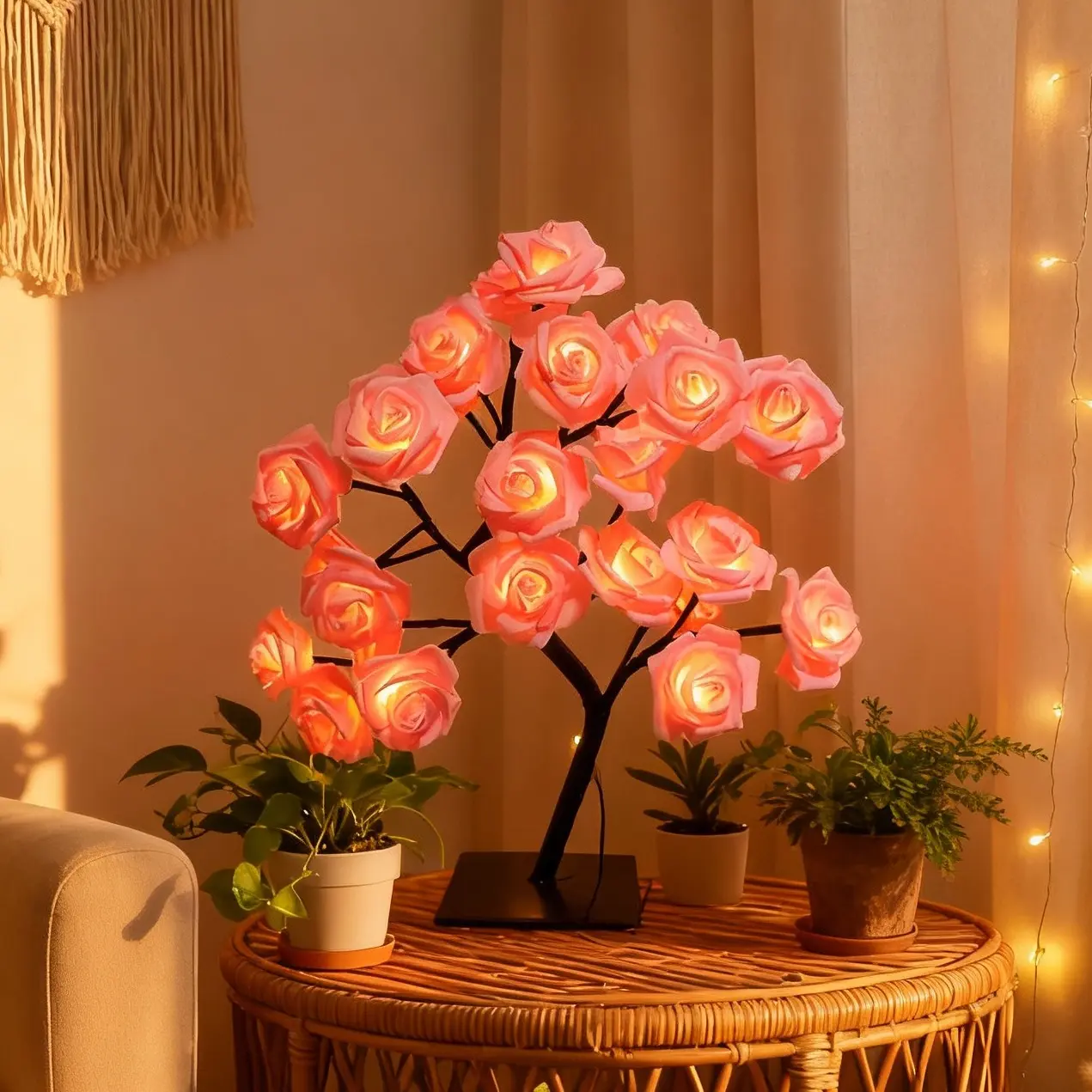 1-Piece Set, Artificial Rose Tree Lamp, LED Illuminated Artificial Flowers, USB Powered, Wedding Decor Prop, Surprise Gift for Girlfriend, Romantic Bedroom Night Light, Realistic Artificial Rose Bouquet, Suitable for Weddings, Birthdays, and More