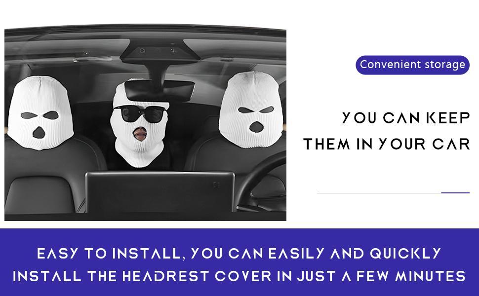 DIBMS 2 PCS Car Headrest Cover, Personalized Funny Car Seat Full Face Mask, Fun Car Trim Kit for Car Front Seat Rest Trim, Universal Interior Accessories