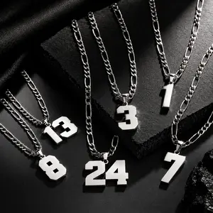 Personalized Number Necklaces for Mens/Athlete, 24inch Length Stainless Steel Sports Pendant Chain Baseball Basketball Football Team Inspiration Jewelry