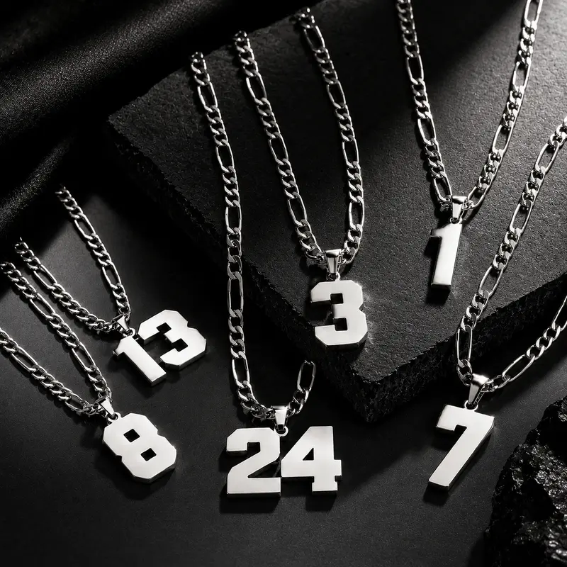 CaptainSteeL Personalized Number Pendant Necklace for Men - 24in Stainless Steel Chain, Sports Team Inspired Jewelry Accessory, Lightweight Waterproof Unique Cool Gifts for Men, Teens & Adults, Sohochic
