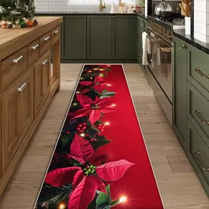 Christmas Themed Kitchen Runner Rug, 1 Count Non-slip Kitchen Mat, Stain Resistant Floor Mat, Decorative Carpet for Home Kitchen Living Room Bedroom, Indoor Floor Rug