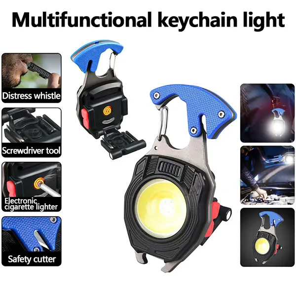Multifunctional portable usb charging cob keychain