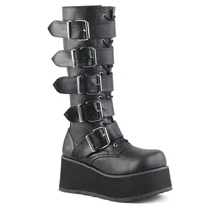 Demonia Men's Trashville-518 Black Vegan Leather Knee-high Boots