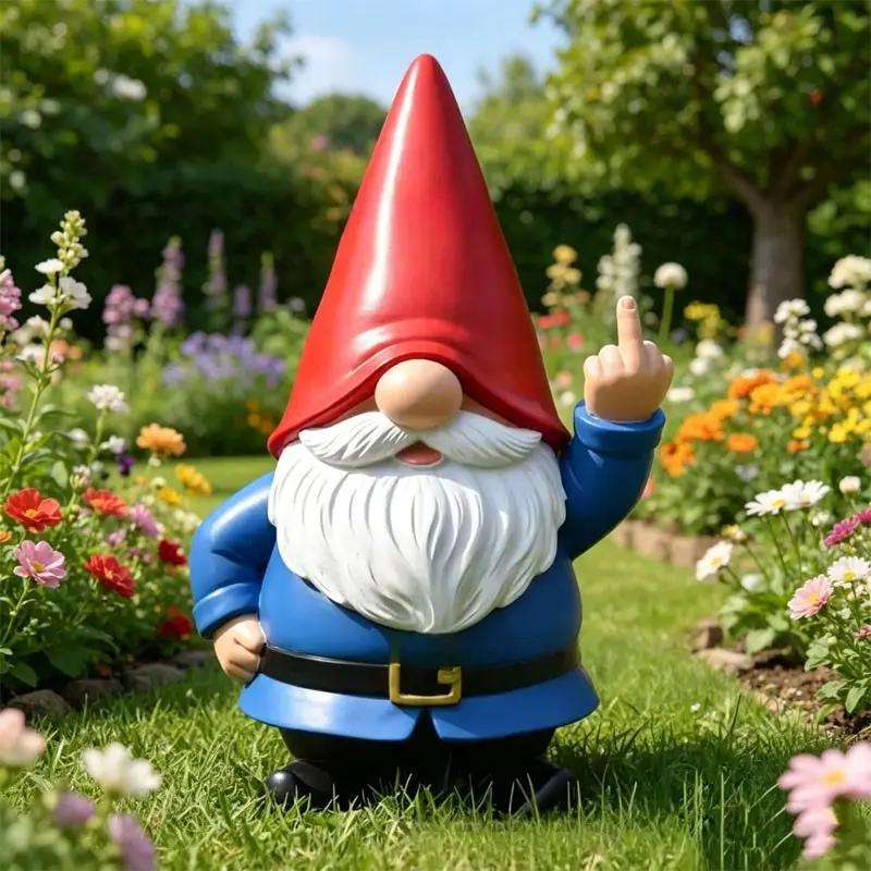 The rude middle-fingered dwarf statue, the humorous outdoor dwarf statue, Garden Sculptures, are perfect for garden, courtyard, lawn decoration and home decoration, and are also ideal gifts for dwarfs.