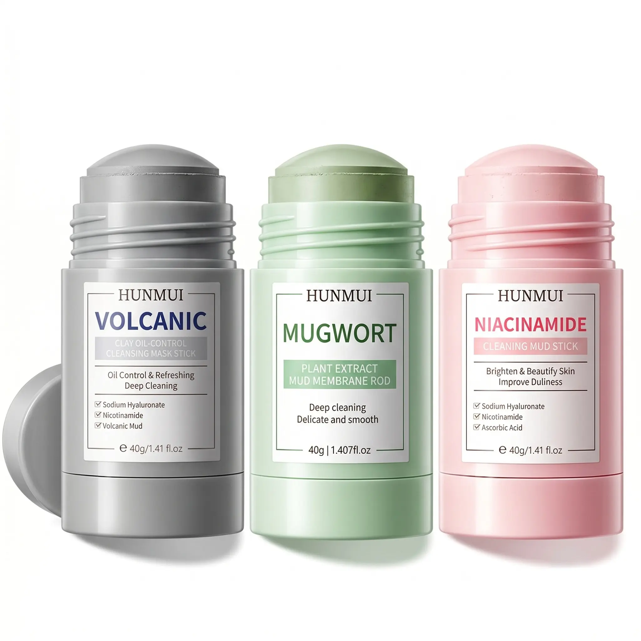 Clay Stick Collection 3 Cleansing Masks for Every Skin Concern, Alaska Volcanic Mud Mask Stick, Artemisia Pore Control & Acne Mask Stick, Niacinamide Brightening Mask Stick, Suitable for All Skin Types, Mugwort Mask, Face Mask Stick