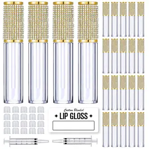 24 Pack   Lip Gloss Tubes with Wand 5ml Empty Lip Gloss Containers Lipgloss Bottles with Stoppers 2 count  + Labels for DIY Lip Gloss Balm
