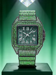 Men's Luxury Square Quartz Watch, Roman Numeral Dial, Starry Diamond Embellished, Night Glow Function, Daily Wear, Holiday Gift, Square Dial Wristwatch