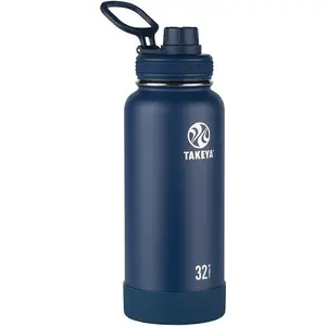 Actives water bottle with spout lid bottle with double stainless steel insulation dishwasher safe bpafree bottle with spout lid removable bumper 32 oz midnight blue