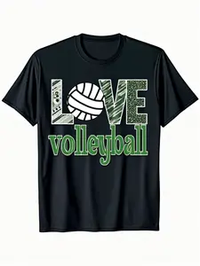 LOVE VOLLEYBALL Graphic T-Shirt - Soft Breathable Cotton Tee for Volleyball Players & Fans - Unisex Athletic Shirt with LOVE Lettering - Sizes S-XXXL - Perfect Volleyball Gift Idea (Black/Green), Game Day Outfit, Sporty Casual Wear, Comfortable Fit, Sport