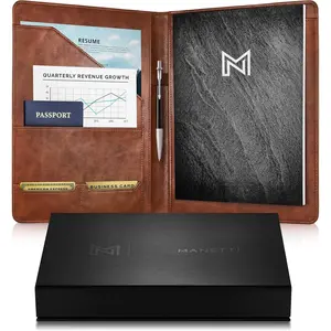Leather Portfolio Folder - Business PU Leather Notepad Holder for Resumes, Legal Pad Executive Binder, Professional Padfolio Notebook for Women/Men (Brown)