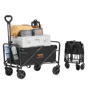 VEVOR Foldable Wagon with Extended Tailgate, 450lbs 300L Large Capacity Collapsible Wagon Cart, Heavy Duty Folding Utility Carts with All-Terrain Wheels, Outdoor Garden Cart for Groceries Camping