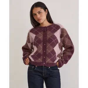 Eliana Cardigan in Knit Argyle Pink