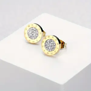Unisex Stainless Steel Geometric Round Stud Earrings - Sparkling Finish Costume Jewelry, Elegant Fashion Accessories for Daily Wear, Anniversary Gifting, Casual Trendy Jewelry
