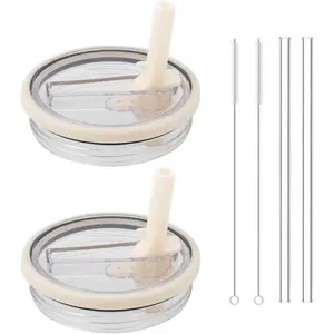 40 oz Tumbler Flip Straw Lid Replacement - Compatible with  lid replacement 40 oz Traveler cup. (Cream color) Pack of 2.