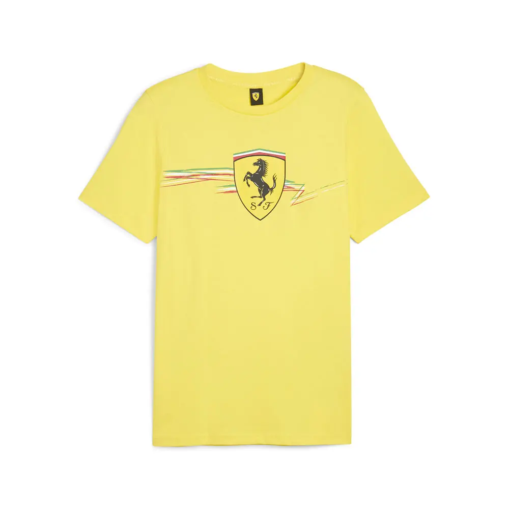 PUMA Mens Scuderia Ferrari Race Shield Crew Neck Short Sleeve Casual Tops Casual - Yellow