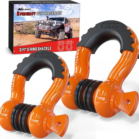Nilight 2-Pack Heavy-Duty 3/4" D-Ring Shackles - 7/8" Pin, 4.75 T/9500 Lbs Towing Capacity, 4.75t Recovery, Isolators, Washer Kit, Orange Vibration-Dampening Hardware for Jeeps, ATVs with Receiver Hitch Compatibility (Works with Snatch Blocks)