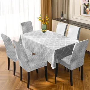 Fish Scale Pattern Chair Cover, Chair Covers Set, 2/5/7 Counts Removable Elastic Chair Slipcover, Chair Protector for Home Kitchen Dining Room Hotel Decor