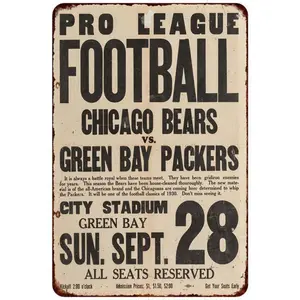 Chicago Bears vs Green Bay Packers Vintage Aluminum Reproduction Game Sign 8 x 12 Inches for Sports Fan Wall Decor