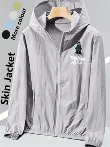 Women's Hooded Skin Jacket With Fashion Music Cartoon Print All Season Lightweight Breathable Windbreaker Loose Slim Fit Comfortable Skin Friendly Multiple Colors Ultra Light Portable Versatile Daily Wear Commuting Travel Outdoor Casual Sun Protection