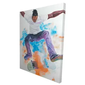 212 MAIN 36x48 in. Skater Orange Skateboarding Artwork Print - Bold Colors, Dynamic Designs, Urban Culture Decor for Stylish Living Room Home Decor