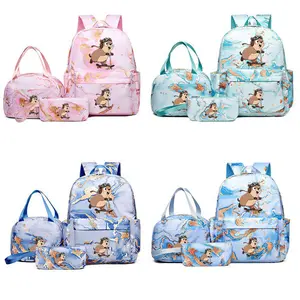 3-Piece Backpack Set Cartoon Capybara Series, Adjustable Straps, Tablet Compartment, Lightweight Comfortable, Ideal for Daily Use and Travel