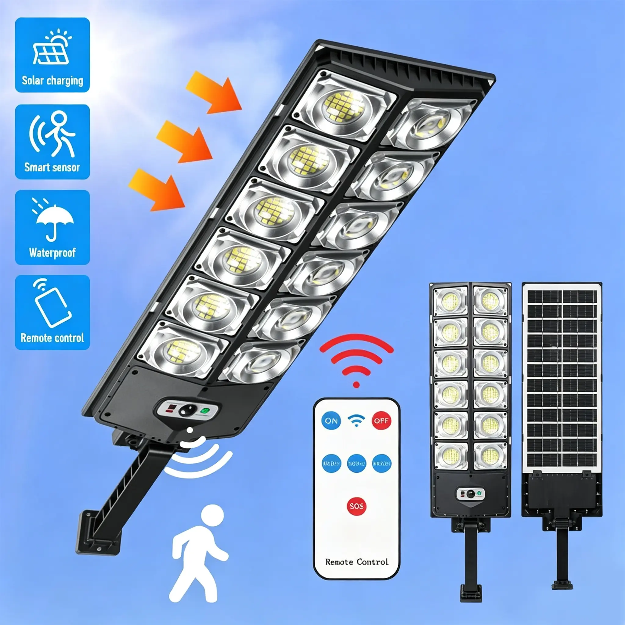 Solar Street Light - Outdoor 3 Modes LED Motion Sensor Security Wall Lamp, IP65 Waterproof with Remote Control, for Garden Yd, Home Essentials, Camping Essentials