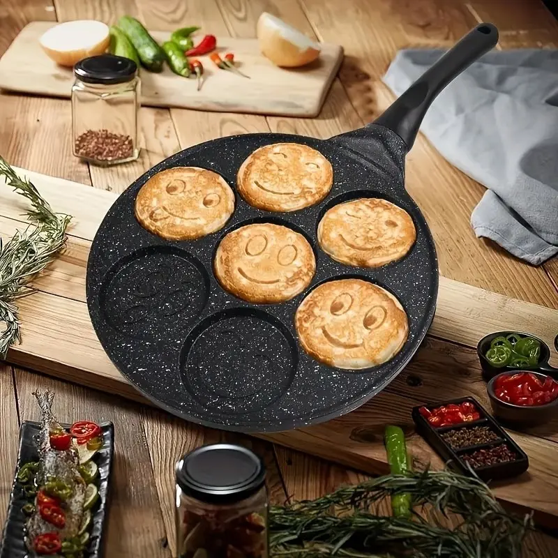 7-Hole Non-Stick Pancake Pan with Waffle Mold | Sturdy Aluminum Alloy for Fluffy Pancakes & Brownies Nonstick Surfaces, Griddle Pan