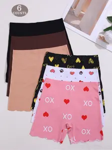 6 Pack High Waist Comfortable Women's Wave Print Flare Pants, Casual Fitted Style, All Season Moderate Fabric, Perfect for Daily Wear, Underwear, High Waisted Shorts, Casual Fashionable Shorts, Casual Fitted Shorts
