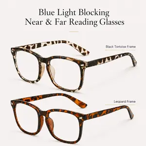 +1.00 Progressive Multifocal Reading Glasses for Men and Women, Blue Light Filtering Readers, 3 Viewing Zones for Distance, Computer, Phone and Reading, Lightweight Retro Tortoise Frame