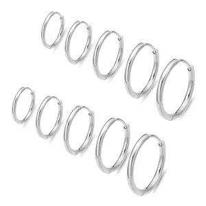 ENVYOU CZ Surgical Steel Huggie Hoop Earrings Jewelry,5 Pairs Small Earring Set Sleepers Earrings,Tiny Earring for Sensitive Ears Hypoallergenic Lightweight for Women Men Mother's Day Gift 6/8/10/12/14mm