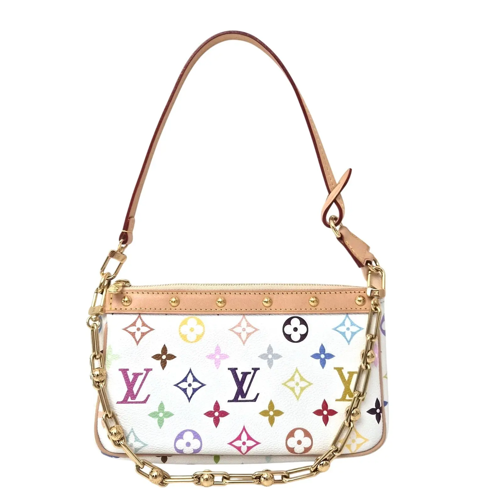 Pre-owned Louis Vuitton Leather Shoulder Bags Monogram Multicolor Pochette Accessories Shoulder Bag White