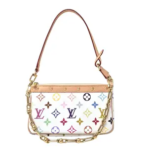 Pre-owned Louis Vuitton Leather Shoulder Bags Monogram Multicolor Pochette Accessories Shoulder Bag White