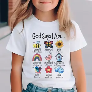 Summer Tshirt |   God Says I Am" Inspirational Cotton T-Shirt for Girls - Casual Crew Neck, Short Sleeve Pullover with Positive Prints |   Comfy & Breathable Summer Wear