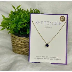 September Necklace - Gold Plating, Sapphire Gemstone, Pendant with Black Center, Elegant Design for Autumn Wear