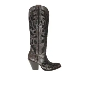 Corral Boots Womens Glitter Tooled-Inlay Snip Toe Pull On  Casual Boots Mid Calf Low Heel 1-2" - Black