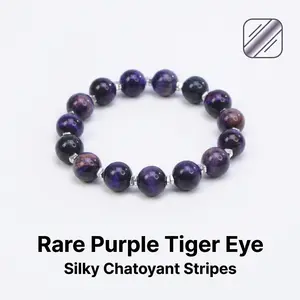 Rare Blue Purple Tiger Eye Bracelet, Elastic Fit, Wealth Attraction Spiritual Jewelry for All Hand Sizes.Gifts for Relieving Anxiety and Stress