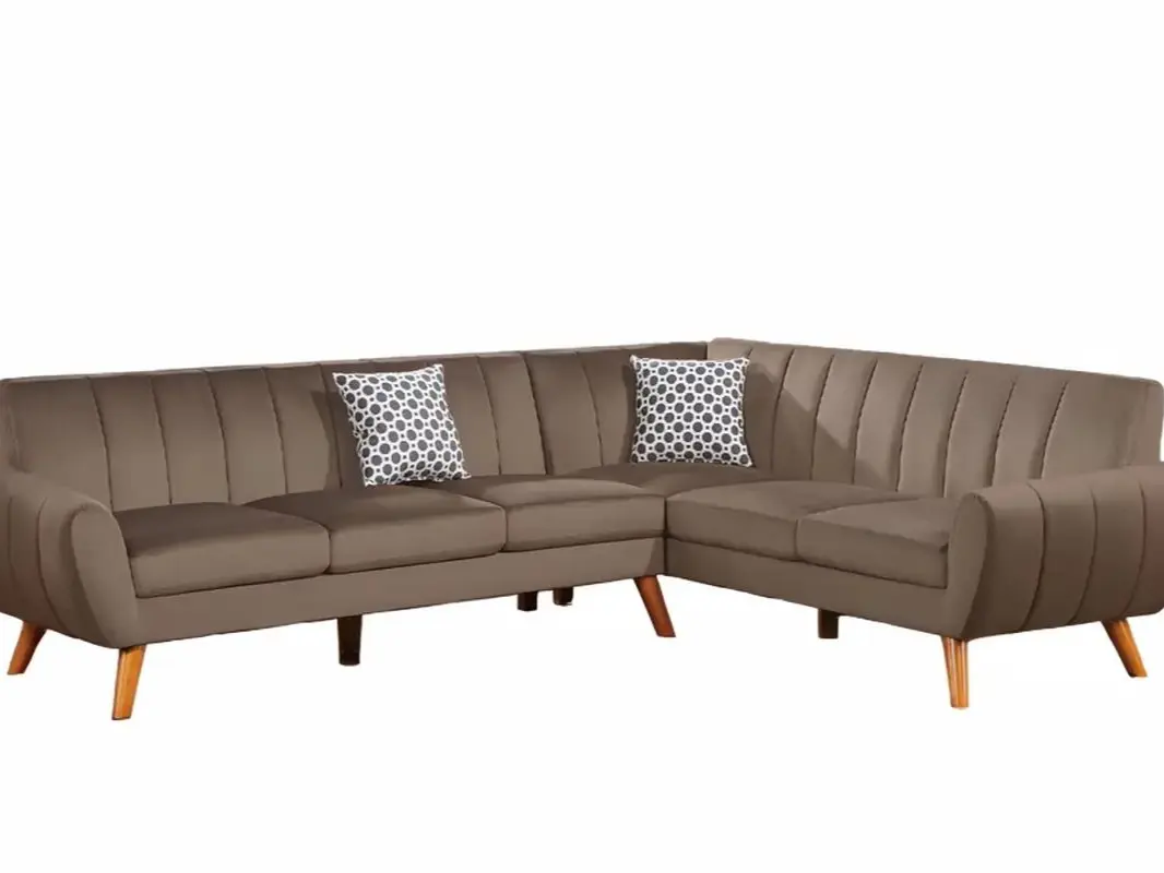 Milan 2-Piece Sectional with Wedge in Light Brown Velvet Fabric Fixed Arms Cushion