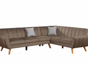 Milan 2-Piece Sectional with Wedge in Light Brown Velvet Fabric Fixed Arms Cushion