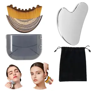 Facial Massage Set with Soft Skin Meridian Brush, Facial Body Scraper and Stainless Steel Gua Sha Board, Ideal for Gentle Massage, Body Care and Professional Gua Sha Therapy