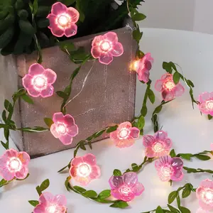 Cherry Blossom Decor Flower String Lights Vines with Fairy Lights Christmas, 30 LED Copper with Remote Control  Operated  Flower Garland Leaf for Locker,Bedroom, Wall,Christmas Decorations