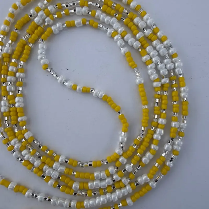 Daisy Waistbeads - Yellow, White & Silver Chain & Link Body Jewelry, 60in Fit Up to 4XL, Customizable 70in Fit for 5XL, Unisex Fashion Accessory