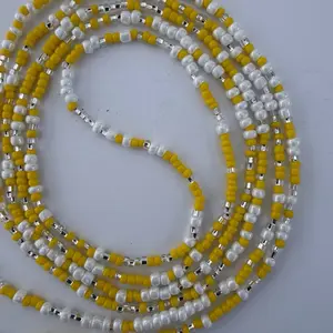 Daisy Waistbeads - Yellow, White & Silver Chain & Link Body Jewelry, 60in Fit Up to 4XL, Customizable 70in Fit for 5XL, Unisex Fashion Accessory