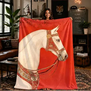 Comfortable Base Noble Horse Print Flannel Blanket, Soft Warm Anti-Pilling, Ideal Gift for All Seasons