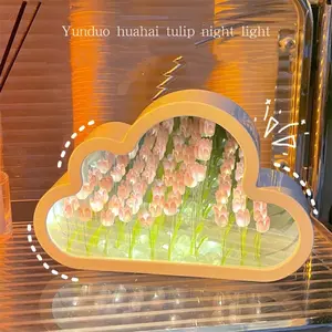 DIY Cloud Tulip Night Light Infinity Mirror 2 in 1 Handmade LED Table Lamp Aesthetic Bedroom Decor Birthday Valentine's Day Gift For Her