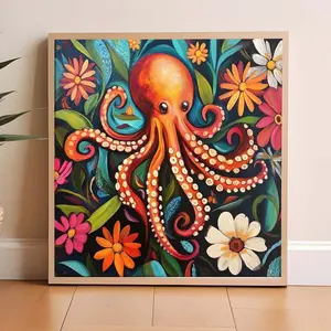 5D DIY Full Drill Diamond Painting - Diamond Painting Kit Octopus Floral Mosaic Canvas DIY Wall Art, Home Wall Decoration