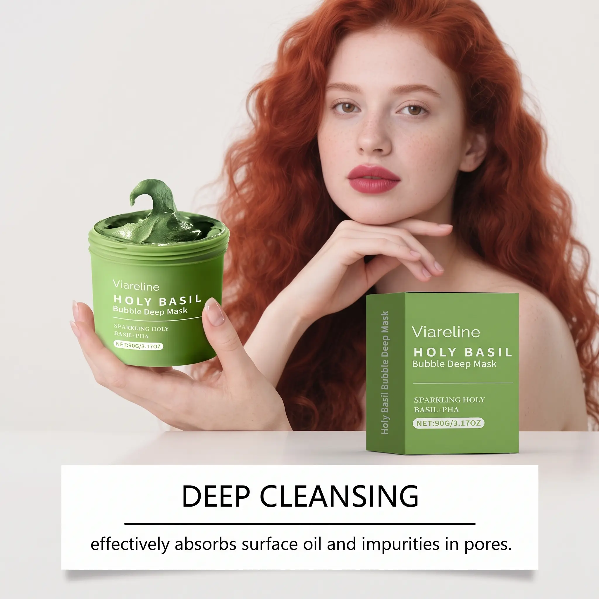 Viareline Bubbling Deep Cleansing Mask, gently cleanses facial skin, controls oil, removes blackheads, hydrates and moisturizes skin