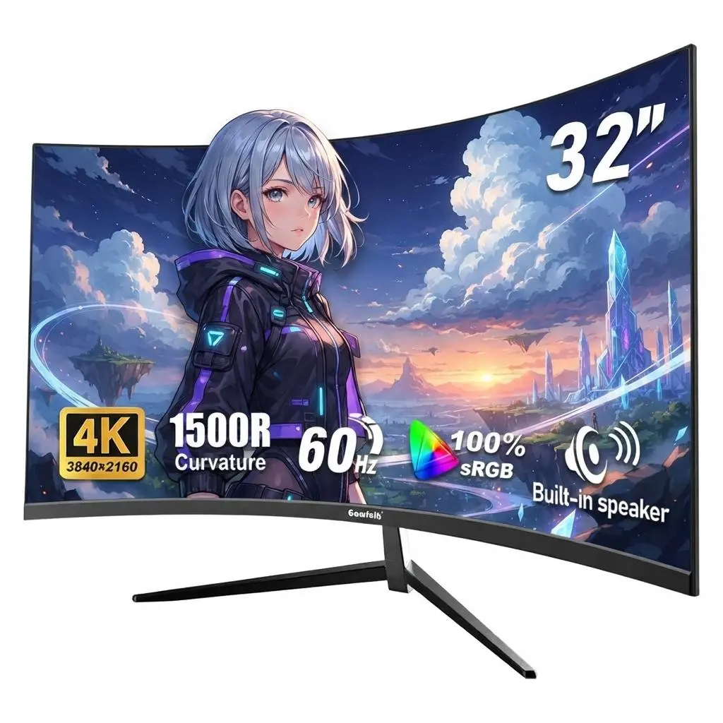 32" 4K Curved Gaming Monitor, 60Hz UHD Display with Built-in Speakers, 1500R Immersive Curved Design, FreeSync, Low Blue Light, HDMI & DP Ports, Wall Mount Ready