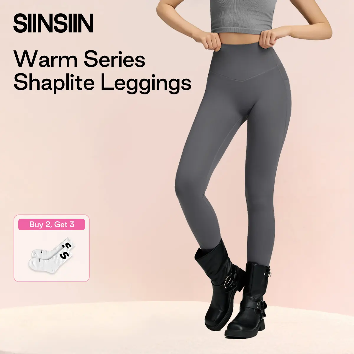 SIINSIIN Women's High-Waisted Shaping Leggings - Heart Waistline Tummy Control Yoga Pants, High Elastic Nylon Spandex, Moisture-Wicking, Breathable, Multi-Size, for Yoga, Run, Cycle, Cold Wash, Do Not Dry Clean