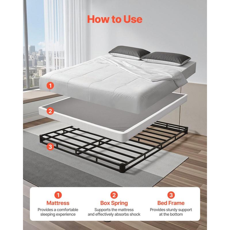 VEVOR Box Spring, Queen Size Bed Frame with Washable Fabric Cloth, Heavy Duty Metal Frame for Queen Bed, 4 in Mattress Foundation, 3500 lbs Max Weight Capacity, Easy Assembly, 79.1 L x 59.4 W x 4 H in