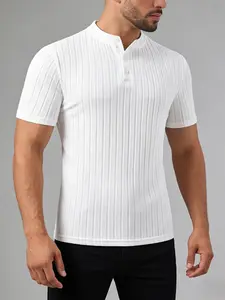 Men's Fashion Casual Textured Fitted T-Shirt, Classic Button Design, Super Soft Comfortable Fabric, Ideal for Summer Sports and Outdoor Adventures